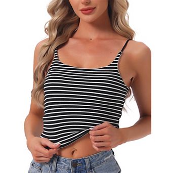 Women's Nightwear Striped Rib Cami Built-in Bra Stretchy Squared Neck Spaghetti Strap Pajama Tops