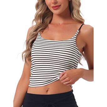 Women's Nightwear Striped Rib Cami Built-in Bra Stretchy Squared Neck Spaghetti Strap Pajama Tops