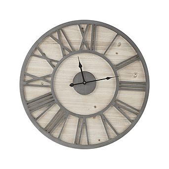 Maple Grove Natural and Grey 23.6 in Roman Numeral Wood Wall Clock