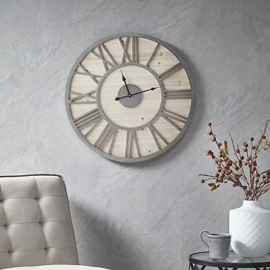 Maple Grove Natural and Grey 23.6-in. Roman Numeral Wood Wall Clock