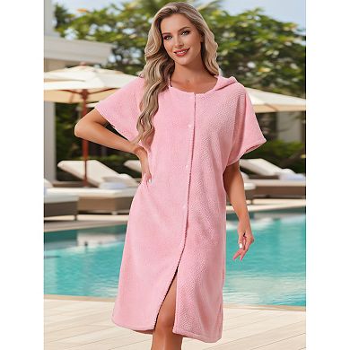 Women's Bath Robe Terry Towels Body Wearable Button Down Short Sleeve Cover Up Beach Shower Bathrobe