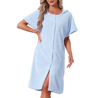 Women's Bath Robe Terry Towels Body Wearable Button Down Short Sleeve Cover Up Beach Shower Bathrobe