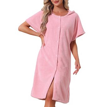 Women's Bath Robe Terry Towels Body Wearable Button Down Short Sleeve Cover Up Beach Shower Bathrobe