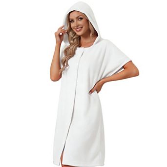 Women's Bath Robe Terry Towels Body Wearable Button Down Short Sleeve Cover Up Beach Shower Bathrobe