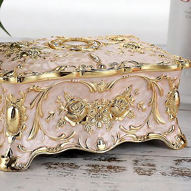 Vintage Metal Jewelry Box with Velvet Lining