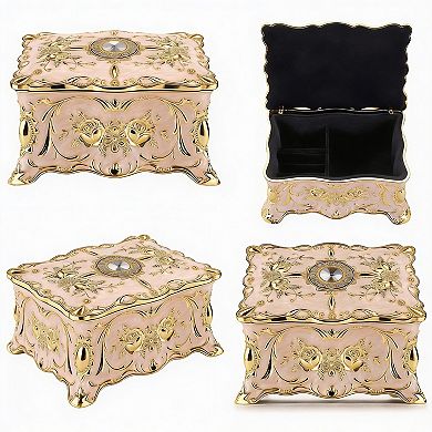 Vintage Metal Jewelry Box with Velvet Lining