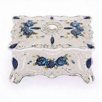 Vintage Metal Jewelry Box with Velvet Lining