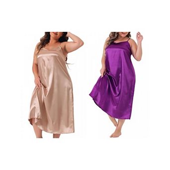 2 pc Women's Plus Size Nightgowns V Neck Satin Pajamas Sleeveless Cami Dress Sleepwear