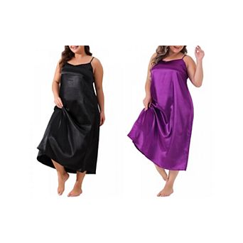 2 pc Women's Plus Size Nightgowns V Neck Satin Pajamas Sleeveless Cami Dress Sleepwear