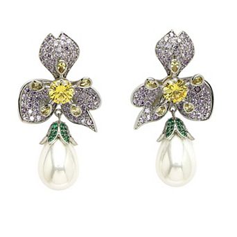 AGP PARIS Diva Collection Floral Drop Earrings In Zirconia