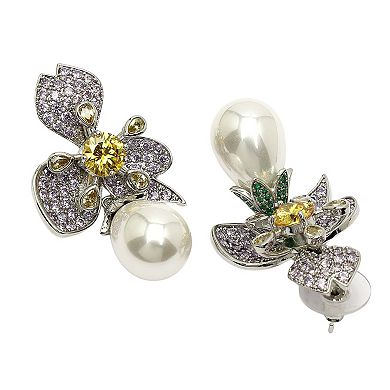 AGP PARIS Diva Collection Floral Drop Earrings In Zirconia