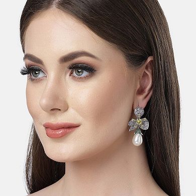 AGP PARIS Diva Collection Floral Drop Earrings In Zirconia