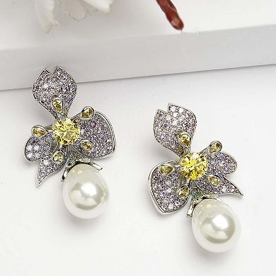 AGP PARIS Diva Collection Floral Drop Earrings In Zirconia