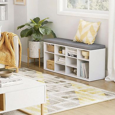 12-Cubby Adjustable Shoe Bench with Padded Seat for Entryway Storage