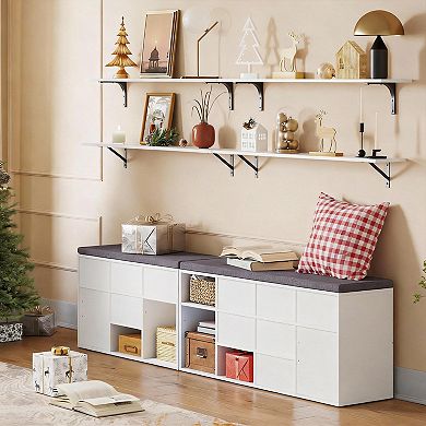 12-Cubby Adjustable Shoe Bench with Padded Seat for Entryway Storage