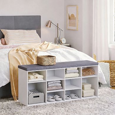 12-Cubby Adjustable Shoe Bench with Padded Seat for Entryway Storage