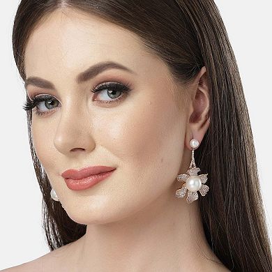 AGP PARIS Diva Collection Cubic Zirconia Blooming Pearl Floral Earrings