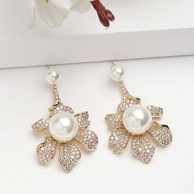 AGP PARIS Diva Collection Cubic Zirconia Blooming Pearl Floral Earrings
