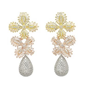 AGP PARIS Diva Collection Cubic Zirconia Dual Flower Drop Earrings