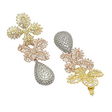 AGP PARIS Diva Collection Cubic Zirconia Dual Flower Drop Earrings
