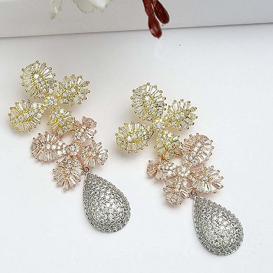 AGP PARIS Diva Collection Cubic Zirconia Dual Flower Drop Earrings