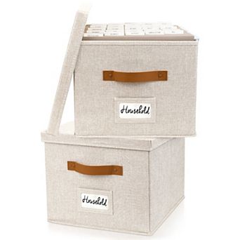 ZICOTO File Organizer Box Set of 2 Collapsible Linen Filing Boxes with Handles & Lid