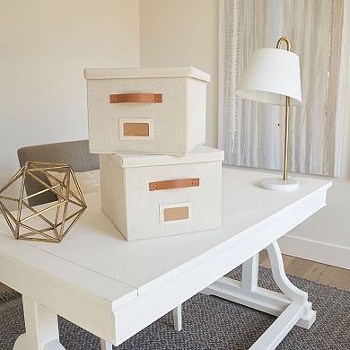 ZICOTO File Organizer Box Set of 2 Collapsible Linen Filing Boxes with Handles & Lid