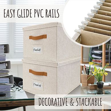 ZICOTO File Organizer Box Set of 2 Collapsible Linen Filing Boxes with Handles & Lid