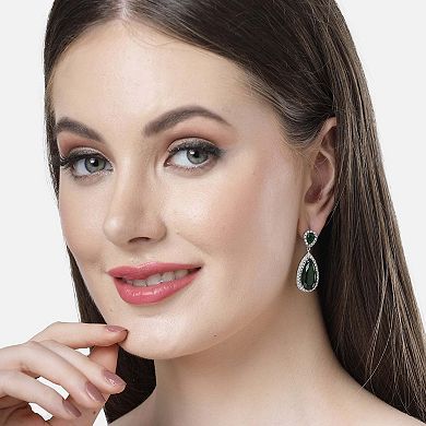 AGP PARIS Diva Collection Zirconia Drop Earrings In Green