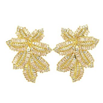 AGP PARIS Diva Collection Cubic Zirconia Yellow Finish Leaf Studs
