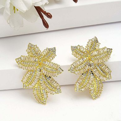 AGP PARIS Diva Collection Cubic Zirconia Yellow Finish Leaf Studs