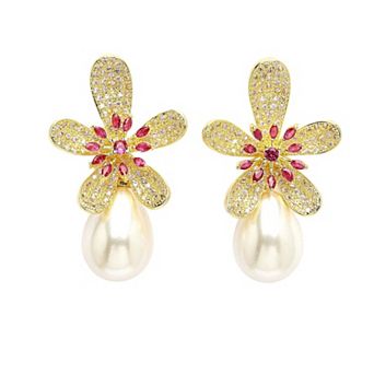 AGP PARIS Diva Collection Sparkling Floral Stud Earrings With Pearl Drop