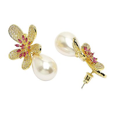 AGP PARIS Diva Collection Sparkling Floral Stud Earrings With Pearl Drop