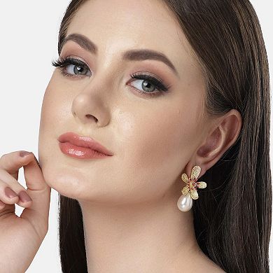 AGP PARIS Diva Collection Sparkling Floral Stud Earrings With Pearl Drop
