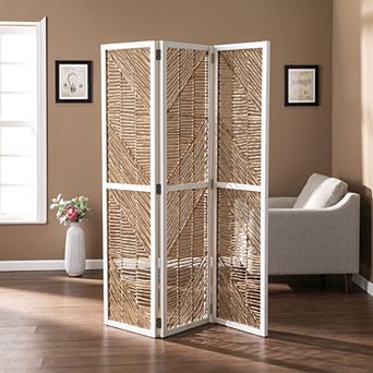 MIDOLA Natural and White 69 in Woven Water Hyacinth Room Divider