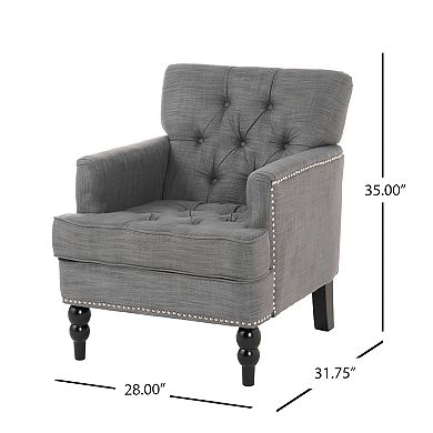 Harrison Tufted Club Chair with Button Tufting and Nailhead Trim in Charcoal Fabric