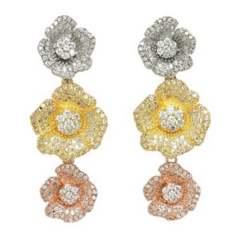 AGP PARIS Diva Collection Triple Bloom Zirconia Dangle Earrings