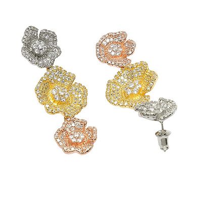 AGP PARIS Diva Collection Triple Bloom Zirconia Dangle Earrings