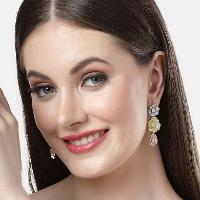 AGP PARIS Diva Collection Triple Bloom Zirconia Dangle Earrings
