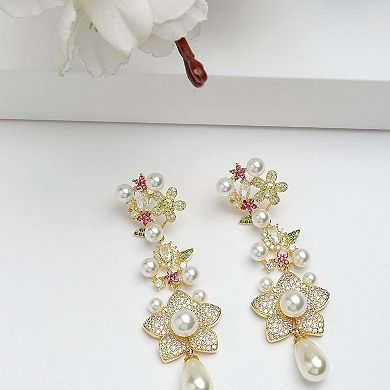 AGP PARIS Diva Collection Zirconia Floral Dangle Earrings
