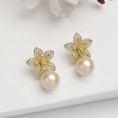 AGP PARIS Diva Collection Elegant Cubic Zirconia Floral Drop Earrings