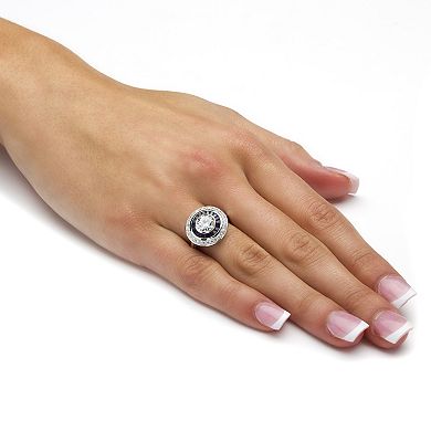 PalmBeach Jewelry 3.46 TCW Round CZ and Sapphire Circle Ring in Platinum-plated Sterling Silver