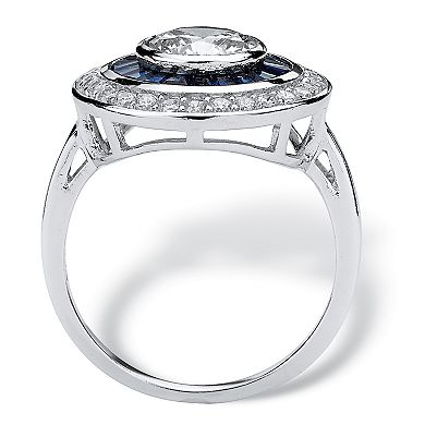 PalmBeach Jewelry 3.46 TCW Round CZ and Sapphire Circle Ring in Platinum-plated Sterling Silver