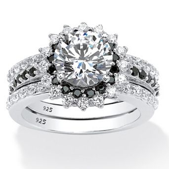 PalmBeach Jewelry 3.12 TCW CZ Vintage-Style Halo Bridal Set in Platinum-plated Sterling Silver