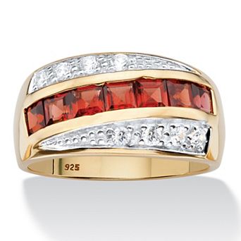 PalmBeach Jewelry Men's 1.67 TCW Genuine Garnet and CZ 14k Gold-plated Silver Channel-Set Ring