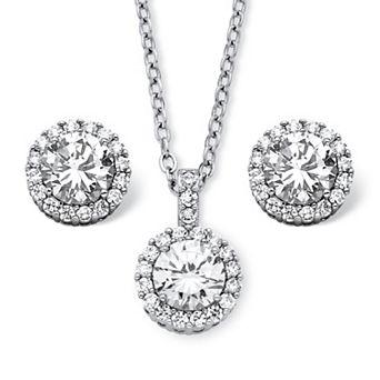 PalmBeach Jewelry 4.30 TCW Simulated Birthstone CZ Silvertone Jewelry Set