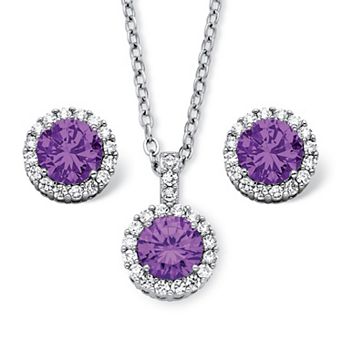 PalmBeach Jewelry 4.30 TCW Simulated Birthstone CZ Silvertone Jewelry Set