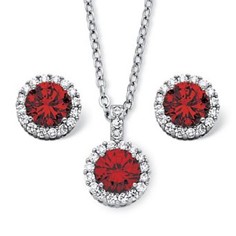 PalmBeach Jewelry 4.30 TCW Simulated Birthstone CZ Silvertone Jewelry Set