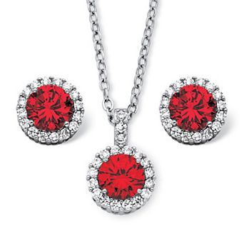 PalmBeach Jewelry 4.30 TCW Simulated Birthstone CZ Silvertone Jewelry Set