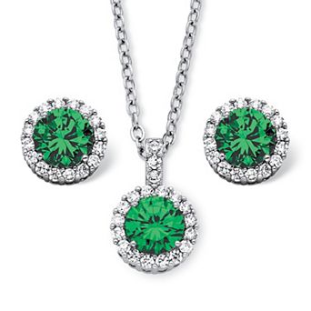 PalmBeach Jewelry 4.30 TCW Simulated Birthstone CZ Silvertone Jewelry Set